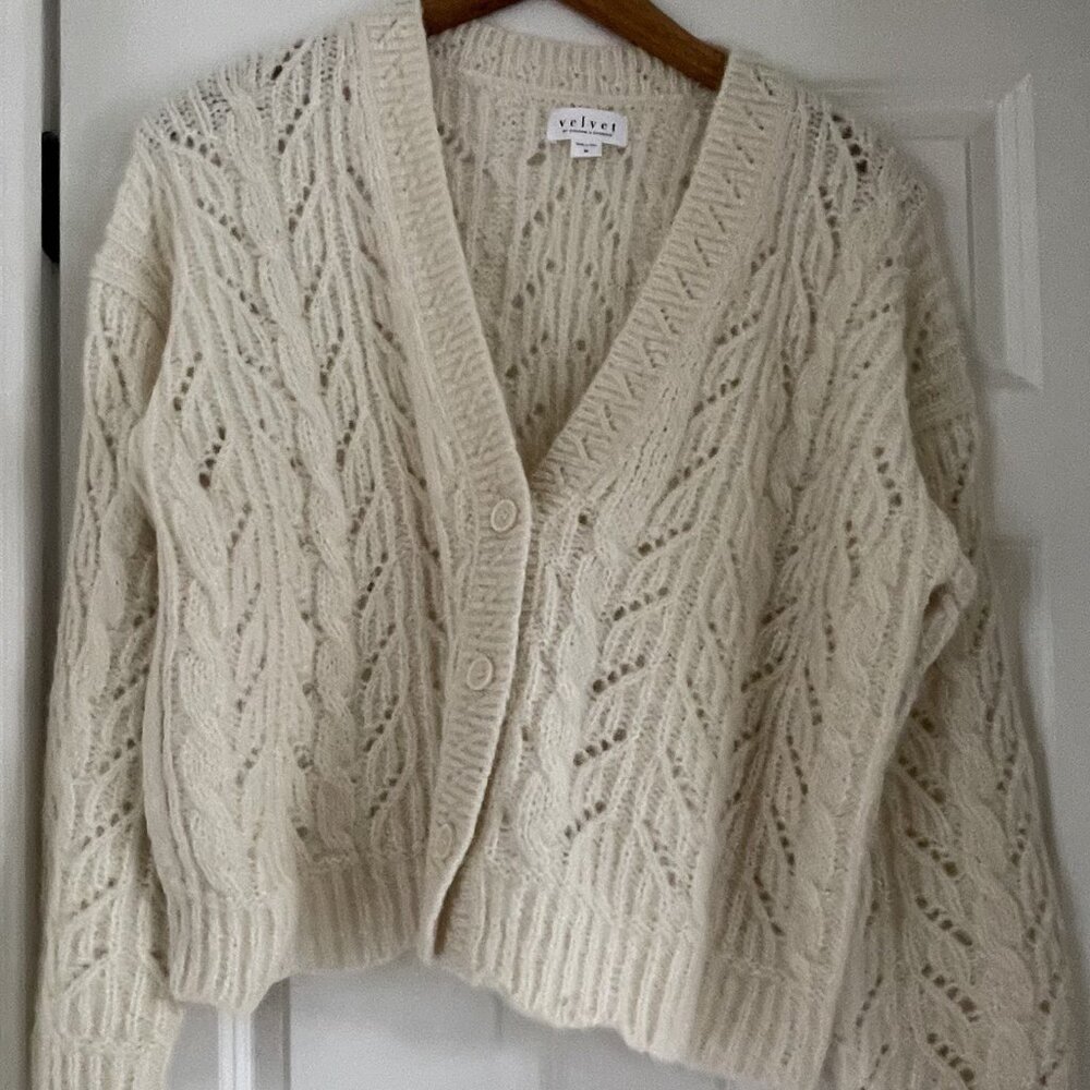 Velvet by Graham & Spencer Cream Cable Knit Cardigan